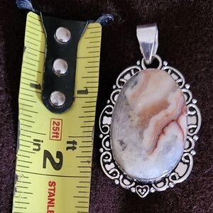 Sterling Silver Ornate Crazy Lace Agate Pendant